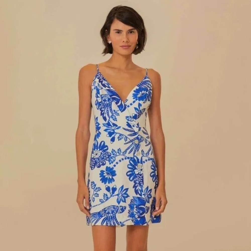Farm Rio Off-White Floral Birds Euroflax Mini Dress - Size XS